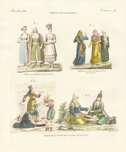 Costumes nationaux turcs (gravure en couleur) - German School