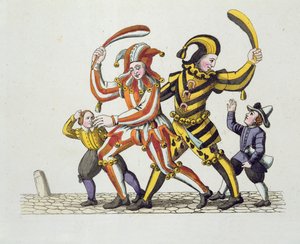 Deux bouffons jouant avec des enfants, des coutumes et pratiques de jeux et chansons de la vieille Nuremberg, réédité en 1831 - German School