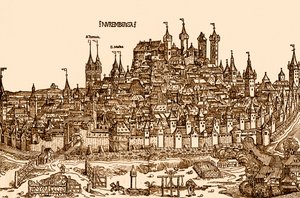 Vue de Nuremberg, tirée de la "Chronique du monde" de Hartmann Schedel (impression)