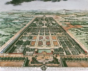 Vue du jardin du château de Herrenhausen, vers 1708, impression en couleur, Allemagne