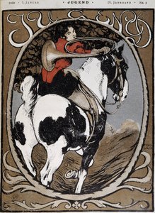 Femme sonnant du cor de chasse - dans "Jugend" du 7 janvier