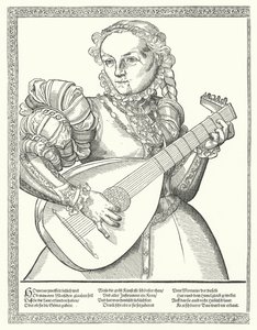 Femme jouant du luth (gravure) - German School