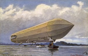 Dirigeable Zeppelin décollant d
