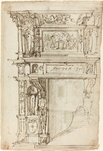Cheminée palatiale avec une scène de sacrifice ancien [recto] - German or Austrian 16th Century