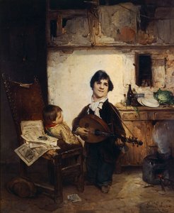 Estropié jouant de la mandoline ou Le Conteur, par Gerolamo Induno - Gerolamo Induno