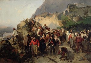 Garibaldi blessé (1807-82) dans les montagnes d