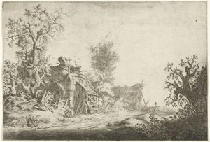 Paysage avec fermes en ruine