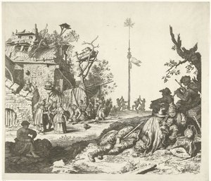 Famille romaine se reposant devant une auberge en ruine - Gerrit Adriaensz. de Heer