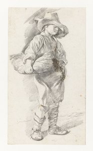 Jeune debout avec un grand chapeau, avec un panier sous le bras - Gerrit Berckheyde