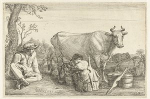 Vrouw bij het melken - Gerrit Bleker