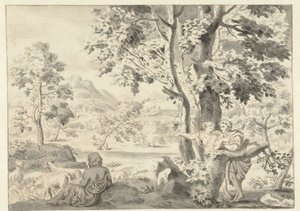 Paysage boisé avec un berger, un homme et une femme - Gerrit Grasdorp (possibly)