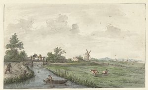 Paysage avec un fossé et un chemin de campagne - Gerrit Grasdorp (possibly)