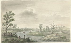 Paysage avec rivière sinueuse et pêcheurs - Gerrit Grasdorp (possibly)
