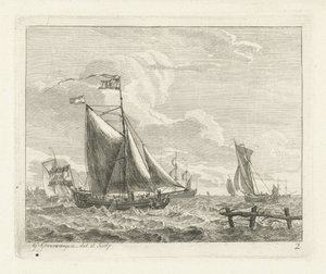 Huit voiliers sur une mer agitée - Gerrit Groenewegen