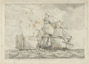 Cotre et une frégate de guerre - Gerrit Groenewegen
