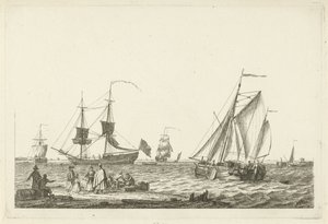 Vue de rivière (divers bateaux sur les vagues) - Gerrit Groenewegen