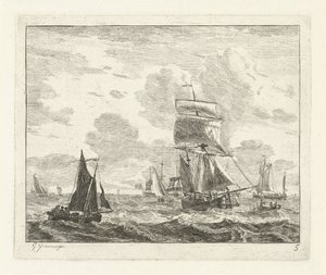 Voiliers sur une mer agitée, Vues maritimes avec des navires (titre de la série) - Gerrit Groenewegen