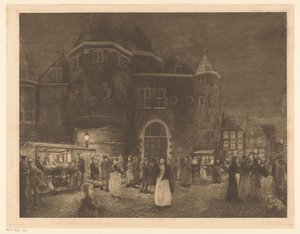 Marché près de la Waag sur le Nieuwmarkt à Amsterdam le soir - Gerrit Haverkamp (signed by artist)
