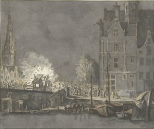 Incendie des maisons de douane près du Nieuwebrug à Amsterdam - Gerrit Lamberts