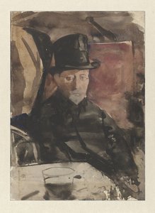 Homme assis avec un haut-de-forme dans un café - Gerrit Willem Dijsselhof