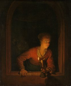Fille avec une lampe à huile à une fenêtre, 1645-75