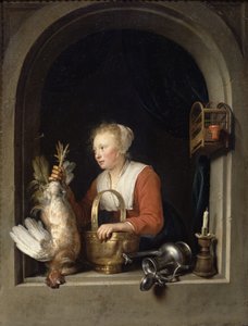 La ménagère hollandaise ou La femme suspendant un coq à la fenêtre, 1650