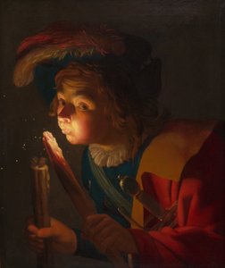 Un garçon soufflant sur une braise - Gerrit van Honthorst