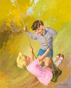 Garçon et fille sur une balançoire
