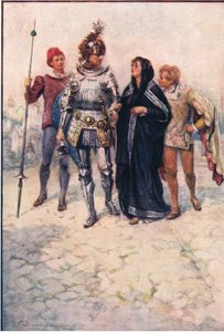 Le prince Arthur conduit Belge et ses fils dans le château, Histoires de la Reine des Fées publiées par George Harrap and Company