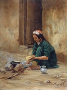 Une femme de colline du Ladakh, cuisinant sa nourriture, 1893