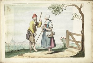Couple de paysans en conversation - Gesina ter Borch (signed by artist)