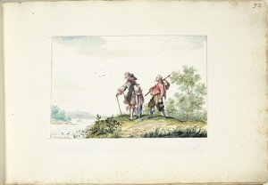 Homme et vagabond dans un paysage