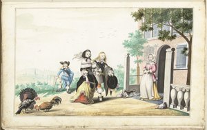 Couple saluant une dame à la porte d