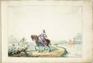 Femme à cheval dans un paysage - Gesina ter Borch (signed by artist)