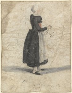 Femme de la Hollande-Septentrionale debout avec un ornement ou un sac à la main - Gesina ter Borch