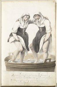Deux femmes battant le linge