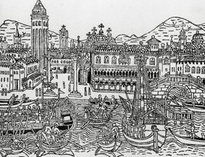 Vue de Venise au 15ème siècle, Italie, gravure sur bois, du Supplementum chronicarum par Giacomo Filippo Foresti (1434-1520)