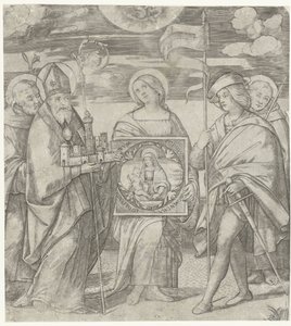 Cinq saints patrons de Bologne avec image de Marie - Giacomo Francia