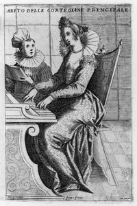 Une courtisane en robe élégante jouant du piano - Giacomo Franco