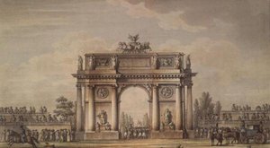 Vue des portes de Narva à Saint-Pétersbourg avec des tribunes pour spectateurs - Giacomo Quarenghi