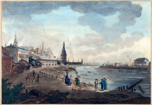 Vue du Kremlin de Moscou prise du pont de pierre sur la Moscova