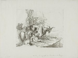Une nymphe avec un petit satyre et deux chèvres, des Capricci - Giambattista Tiepolo