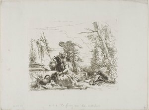 Une femme avec ses bras enchaînés et quatre autres figures, de Capricci - Giambattista Tiepolo