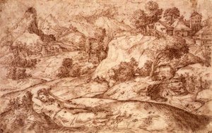 No.0955 Paysage montagneux avec une figure féminine allongée - Gian Battista (attr. to) Angolo del Moro
