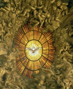 La chaire de Saint Pierre, vitrail derrière, 1665 (détail)