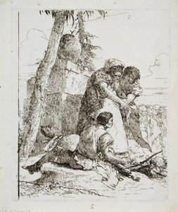 Magicien montrant une tête brûlante à deux jeunes, vers 1740