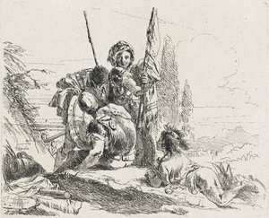 Trois soldats et un garçon, 1749