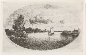 Vue de rivière avec un voilier - Gijsbertus Johannes Verspuy