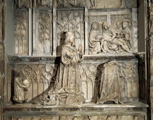 Art gothique : Sépulture de Juan de Padilla (1490-1521). Hidalgo et révolutionnaire castillan, connu pour sa participation à la Guerre des Communautés de Castille. Sculpture en marbre de Gil de Siloé (1486-1501), vers 1500. Burgos, Musée de Burgos