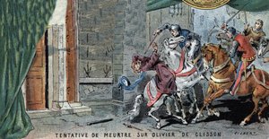 Tentative de Meurtre sur Olivier V de Clisson (1336-1407) connétable français. Illustration de Gilbert, fin du 19ème siècle. - Gilbert